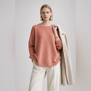 MATTY M - 100% Cotton Textured Sweater | Coral Pink Waffle Knit Crewneck